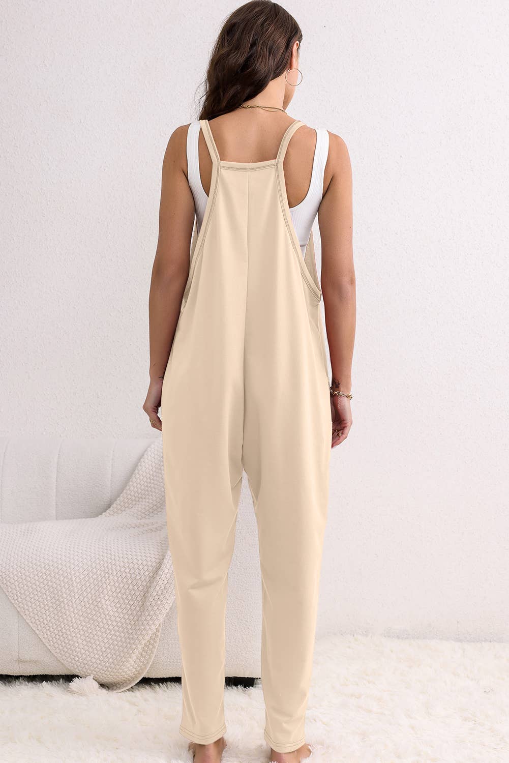 Side Pockets Harem Pants Sleeveless V Neck Jumpsuit