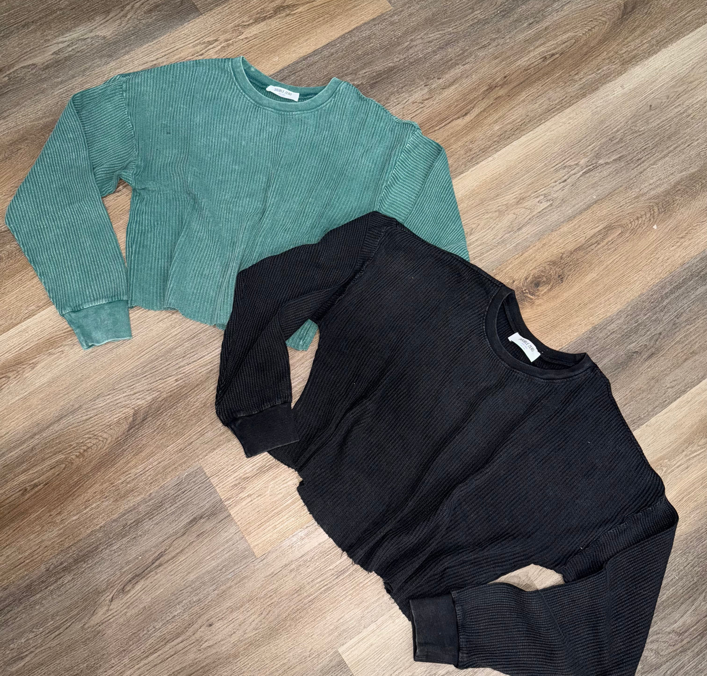 Mineral Washed Dropped Shoulder Waffle Knit Top