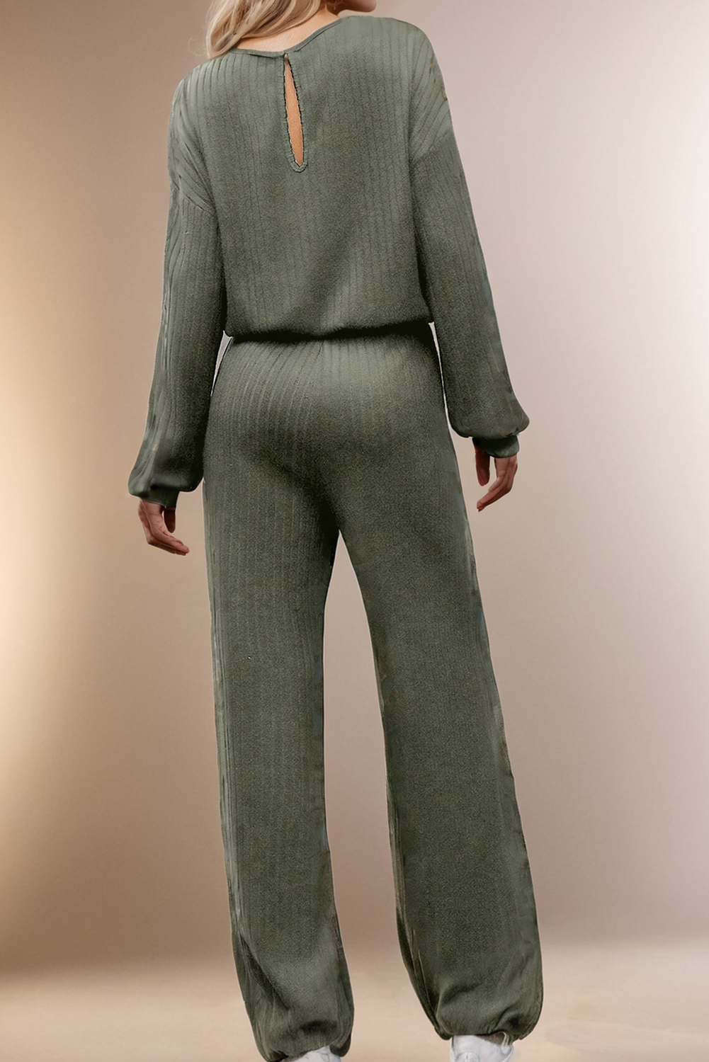 Ribbed Knit Cut Out Back High Waist Jumpsuit