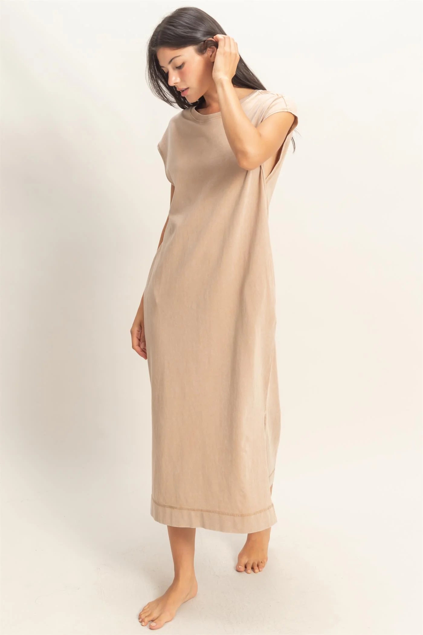 Mineral Wash Cap Sleeve Midi Dress