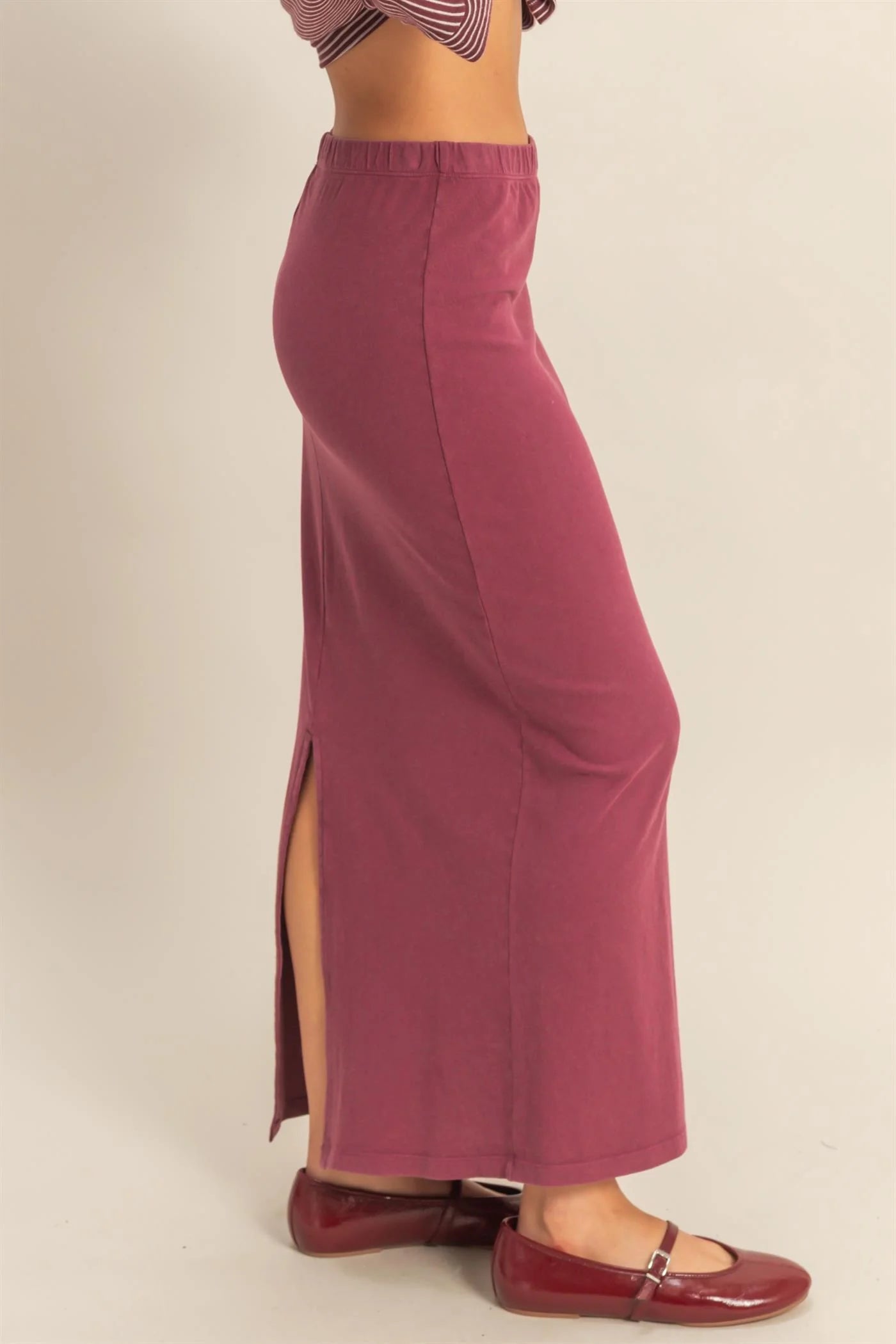 Black Mid-Rise Mineral Washed Casual Maxi Skirt