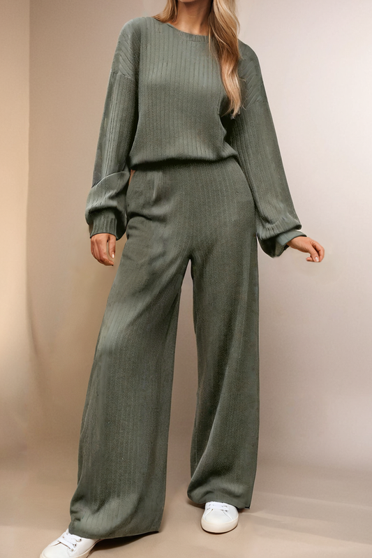 Ribbed Knit Cut Out Back High Waist Jumpsuit