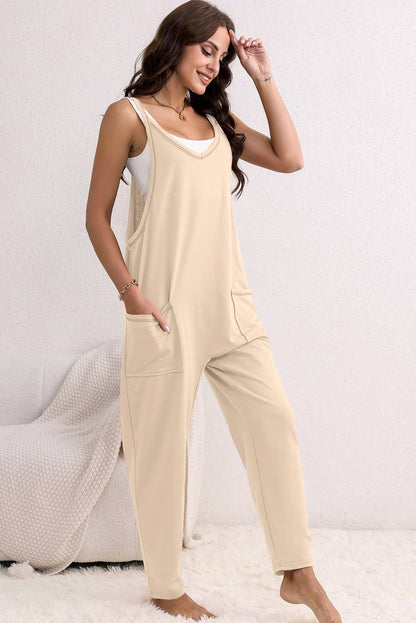 Side Pockets Harem Pants Sleeveless V Neck Jumpsuit
