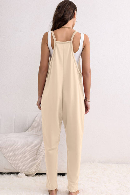 Side Pockets Harem Pants Sleeveless V Neck Jumpsuit