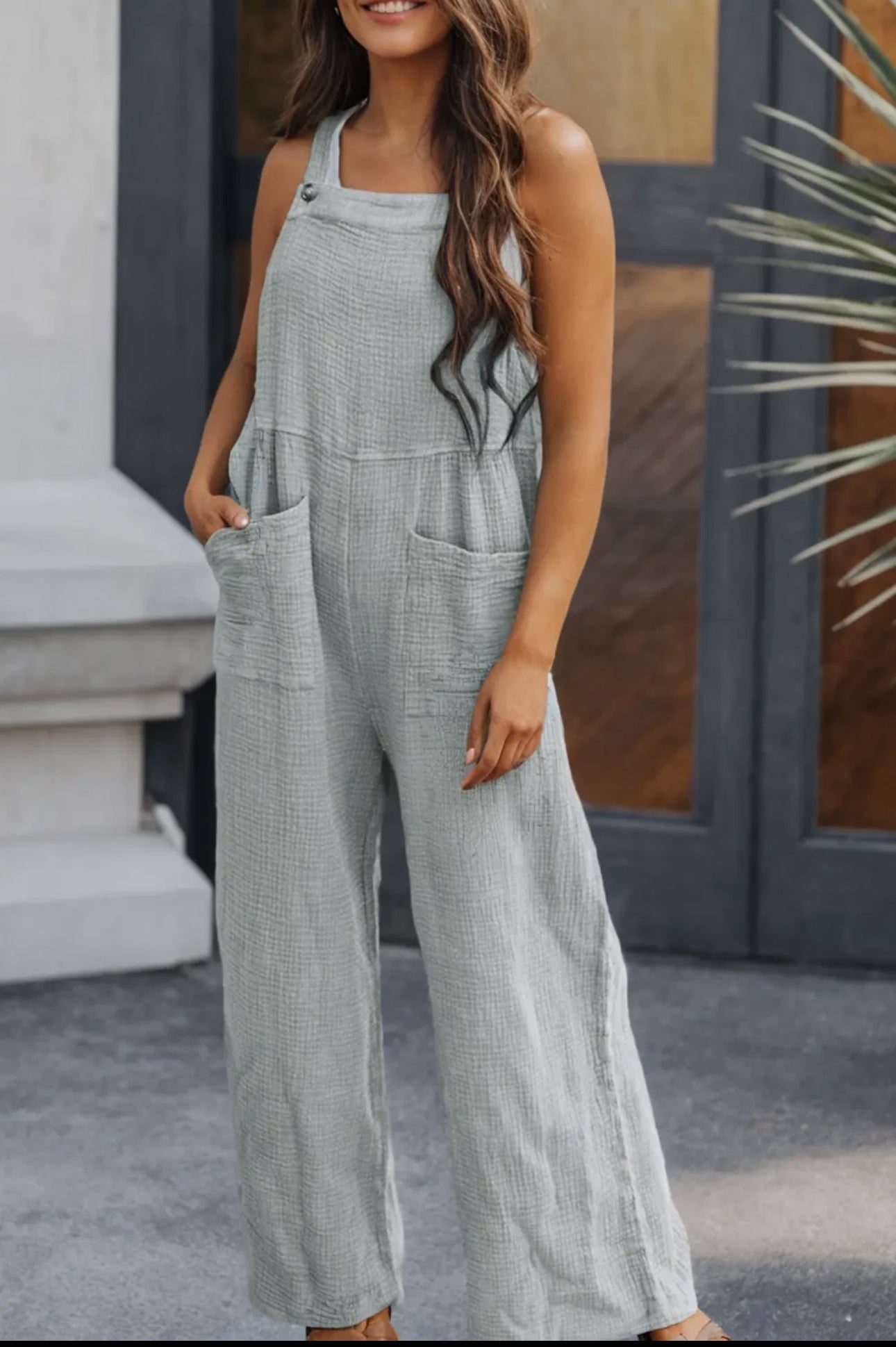 Textured Wide Leg Overalls
