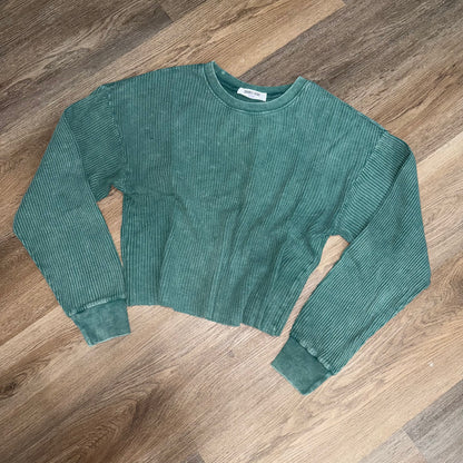 Mineral Washed Dropped Shoulder Waffle Knit Top