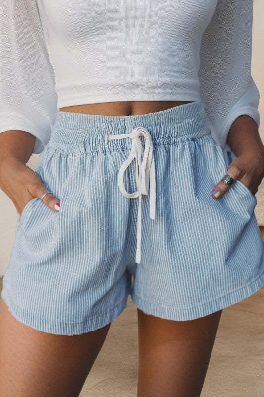 Stripe Drawstring Denim Shorts