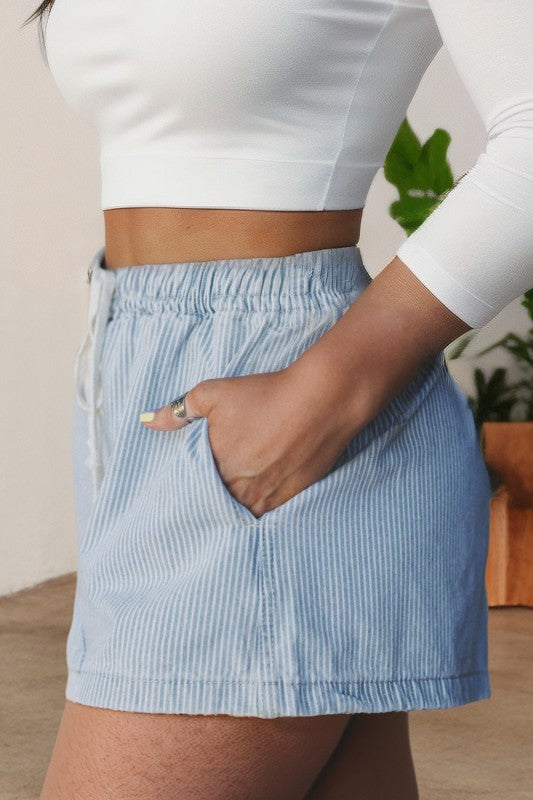 Stripe Drawstring Denim Shorts