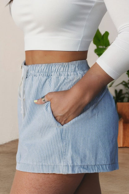 Stripe Drawstring Denim Shorts