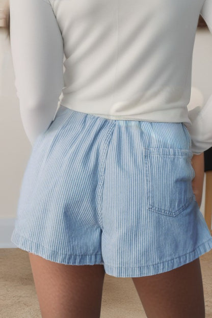 Stripe Drawstring Denim Shorts