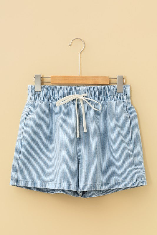 Stripe Drawstring Denim Shorts