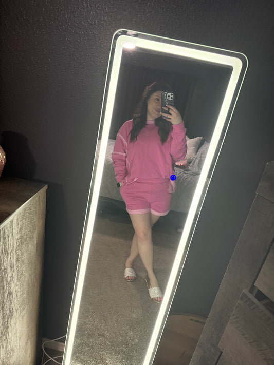 High Low Patchwork Long Sleeve Top and Shorts Set