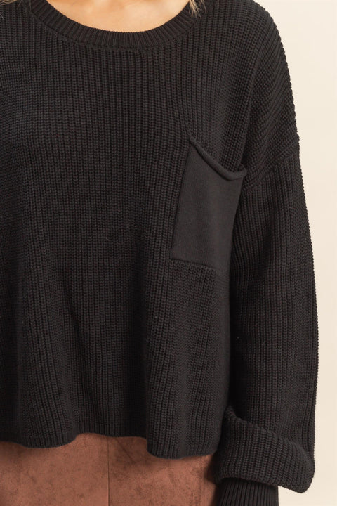 Pocket Detailed Crew Neck Sweater