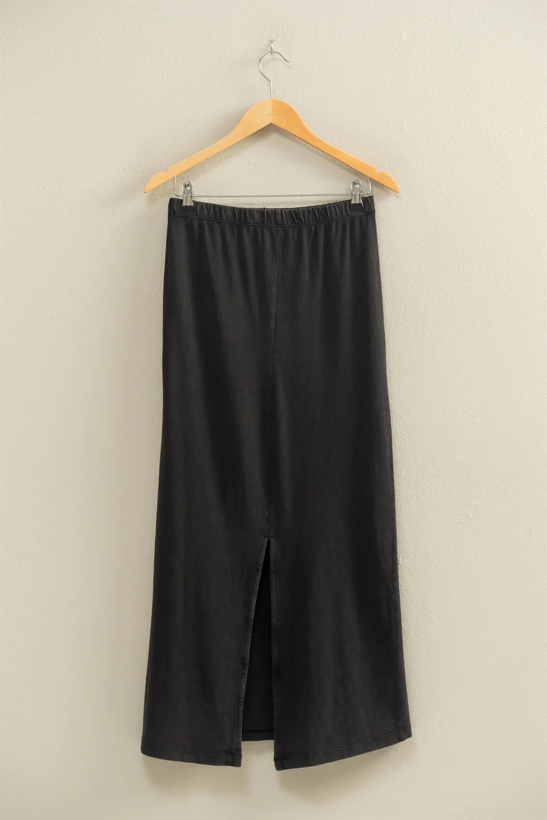 Black Mid-Rise Mineral Washed Casual Maxi Skirt