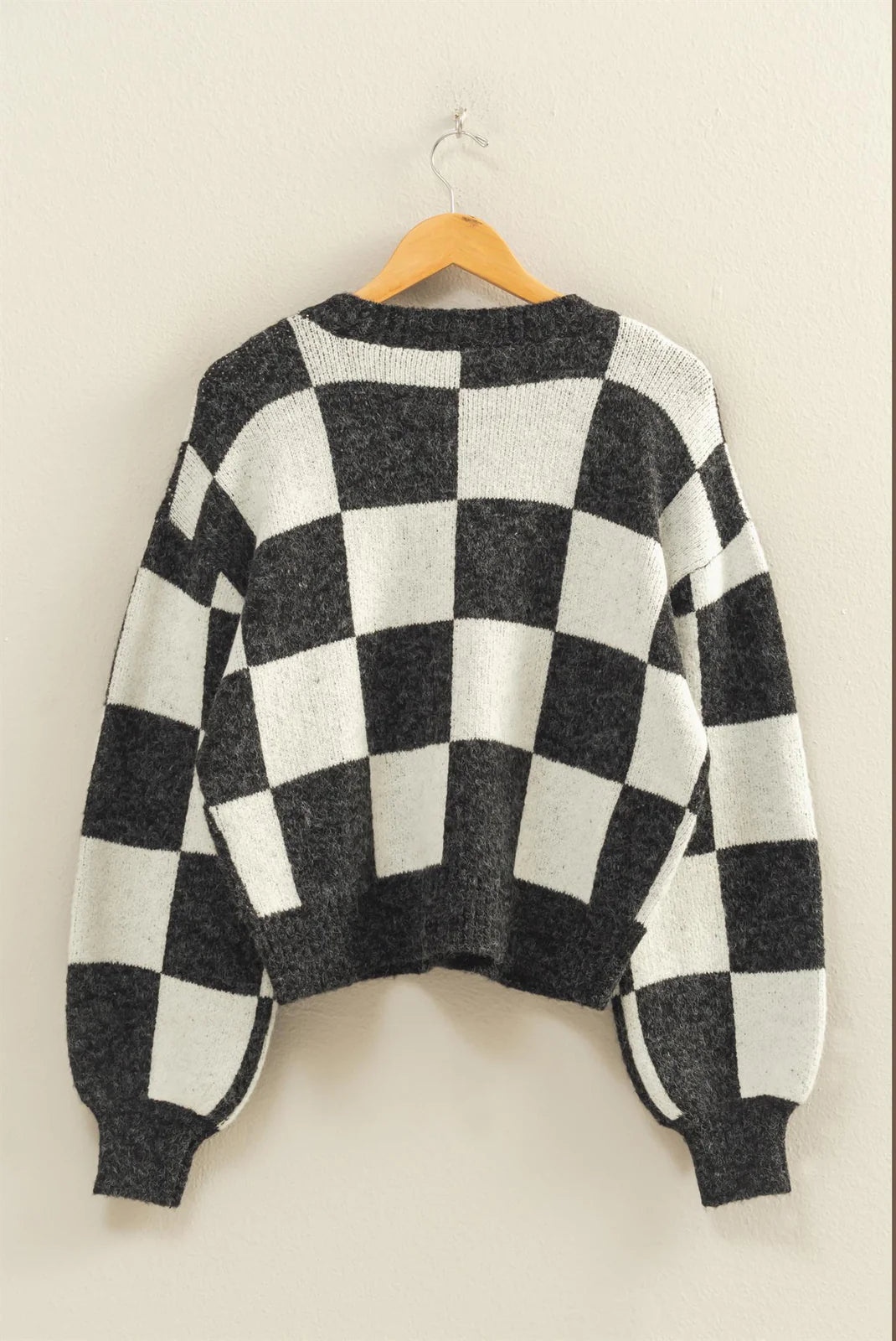 Checkered Button Front Cardigan Sweater