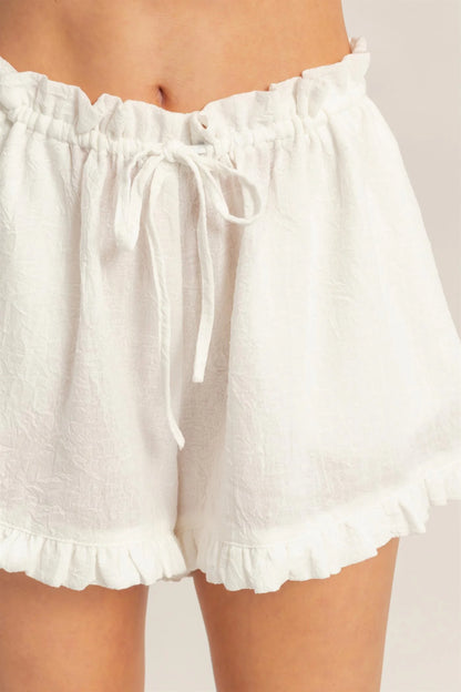 Ruffle Trim Drawstring Shorts