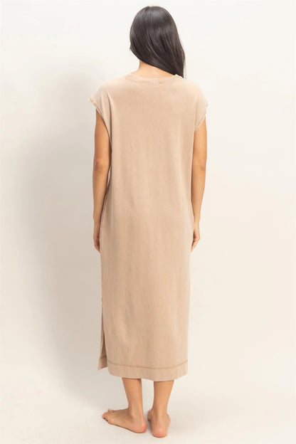 Mineral Wash Cap Sleeve Midi Dress